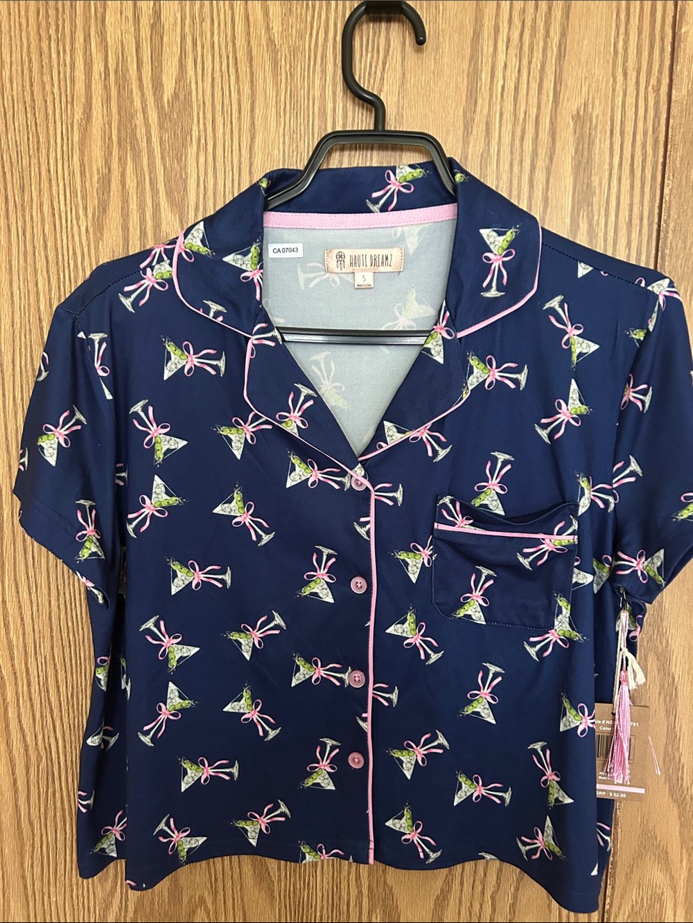 Nwt Haute dreamz navy Floral Bow-Print Short Sleeve Pajama Top - Women